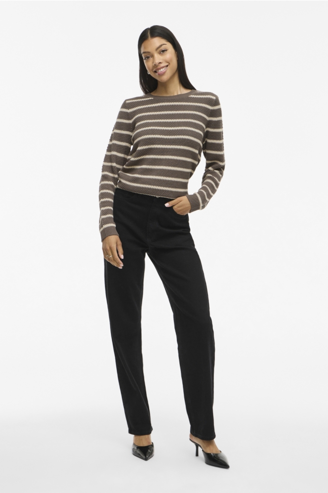 VIDALO O-NECK L/S STRIPE KNIT TOP- 14101685 Falcon/SANDSHELL